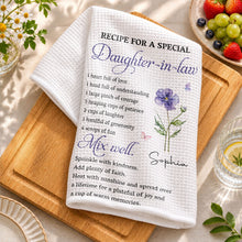 Load image into Gallery viewer, Personalized Kitchen Towel Custom Birth Month Flower Gift for Daughter-in-Law