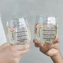 Load image into Gallery viewer, Personalized Stemless Wine Glass Custom Birth Month Flowers Gift for Daughter-in-Law