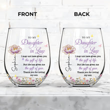 Load image into Gallery viewer, Personalized Stemless Wine Glass Custom Birth Month Flowers Gift for Daughter-in-Law