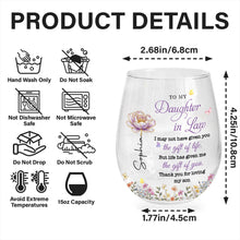 Load image into Gallery viewer, Personalized Stemless Wine Glass Custom Birth Month Flowers Gift for Daughter-in-Law