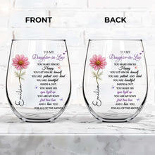 Load image into Gallery viewer, Personalized Stemless Wine Glass Birth Month Flower Gift for Daughter-in-Law