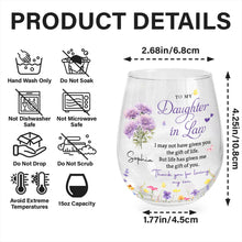Load image into Gallery viewer, Personalized Stemless Wine Glass Custom Birth Month Flowers Gift for Daughter-in-Law