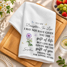 Load image into Gallery viewer, Personalized Kitchen Towel Custom Flower Design Gift for Daughter-in-Law