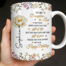 Load image into Gallery viewer, Personalized Coffee Mug Custom Floral Design Gift for Daughter-in-Law