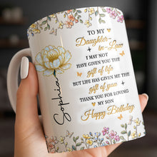 Load image into Gallery viewer, Personalized Coffee Mug Custom Floral Design Gift for Daughter-in-Law