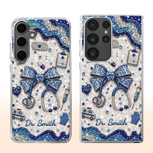 Load image into Gallery viewer, Personalized Clear Phone Case for Doctor with Blue Bow & 3D Icons