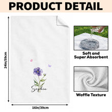 Load image into Gallery viewer, Personalized Birth Month Flower Kitchen Towel with Butterflies Gift for Mom, Bestie, or Daughter