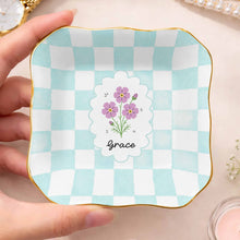 Load image into Gallery viewer, Personalized Lace Jewelry Dish with Birth Month Flowers Gift for Women
