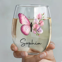 Load image into Gallery viewer, Personalized Stemless Wine Glass Custom Birth Month Flower Gift for Her