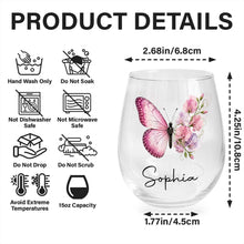 Load image into Gallery viewer, Personalized Stemless Wine Glass Custom Birth Month Flower Gift for Her