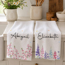 Load image into Gallery viewer, Personalized Kitchen Towel with Birth Month Flowers for Her