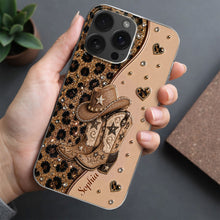 Load image into Gallery viewer, Personalized Clear Phone Case with Cowgirl Boots & Hat Glitter for Her