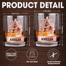 Load image into Gallery viewer, Personalized Floral Rose Gold Initial Custom Whiskey Glass Gift
