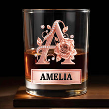 Load image into Gallery viewer, Personalized Floral Rose Gold Initial Custom Whiskey Glass Gift