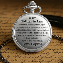 Load image into Gallery viewer, Personalized Silver-Plated Pocket Watch Custom Engraved Gift for Father-in-Law