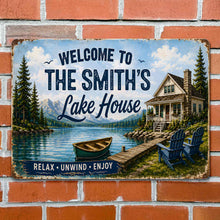 Load image into Gallery viewer, Personalized Welcome Metal Sign Custom Name Lake House Gift