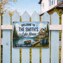 Load image into Gallery viewer, Personalized Welcome Metal Sign Custom Name Lake House Gift