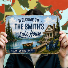 Load image into Gallery viewer, Personalized Welcome Metal Sign Custom Name Lake House Gift