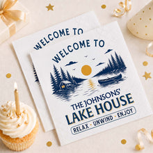 Load image into Gallery viewer, Personalized Cocktail Napkins Custom Family Name Lake House