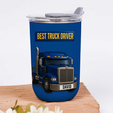 Load image into Gallery viewer, Personalized Blue Semi Truck Tumbler Custom Name Gift for Dad