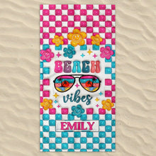 Load image into Gallery viewer, Personalized Beach Towel Custom Name Checkered Design Gift