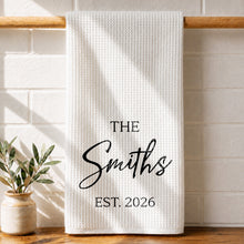 Load image into Gallery viewer, Personalized Kitchen Towel Custom Family Name Est. Year Gift
