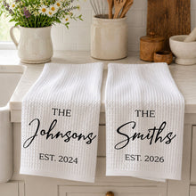 Load image into Gallery viewer, Personalized Kitchen Towel Custom Family Name Est. Year Gift