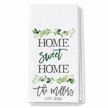 Load image into Gallery viewer, Personalized Kitchen Towel Custom Family Name Greenery Gift