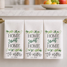 Load image into Gallery viewer, Personalized Kitchen Towel Custom Family Name Greenery Gift