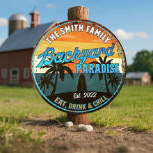 Load image into Gallery viewer, Personalized Custom Shaped Metal Sign for Backyard Paradise Decor