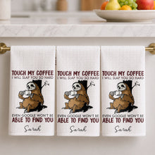 Load image into Gallery viewer, Personalized Funny Sloth Kitchen Towel Custom Gift for Coffee Lovers