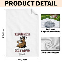 Load image into Gallery viewer, Personalized Funny Sloth Kitchen Towel Custom Gift for Coffee Lovers
