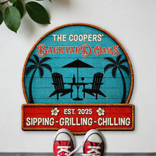Load image into Gallery viewer, Personalized Custom Shaped Doormat with Palm Trees & Chairs