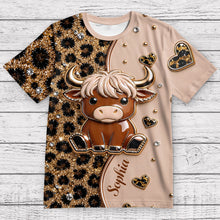 Load image into Gallery viewer, Personalized Cute Highland Cow T-Shirt Custom Name Gift