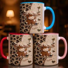 Load image into Gallery viewer, Personalized Cute Highland Cow Accent Mug Custom Name Gift