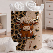 Load image into Gallery viewer, Personalized Baby Highland Cow Basket Custom Name Gift for Kids