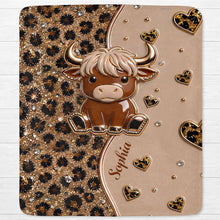 Load image into Gallery viewer, Personalized Highland Cow Blanket with Hearts Custom Gift for Animal Lovers