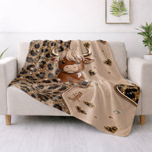 Load image into Gallery viewer, Personalized Highland Cow Blanket with Hearts Custom Gift for Animal Lovers