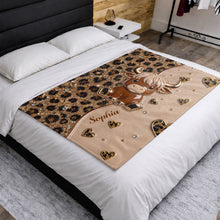 Load image into Gallery viewer, Personalized Highland Cow Blanket with Hearts Custom Gift for Animal Lovers