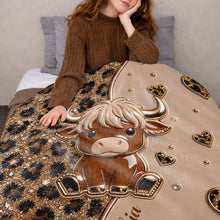 Load image into Gallery viewer, Personalized Highland Cow Blanket with Hearts Custom Gift for Animal Lovers