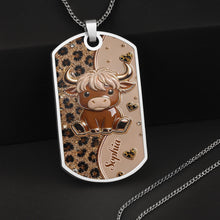 Load image into Gallery viewer, Personalized Highland Cow Dog Tag Necklace Custom Name Gift