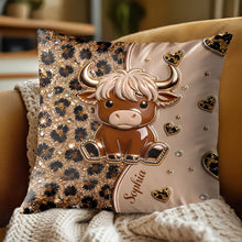 Load image into Gallery viewer, Personalized Highland Cow Pillow Custom Name Gift for Cow Lovers
