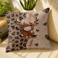 Load image into Gallery viewer, Personalized Highland Cow Pillow Custom Name Gift for Cow Lovers