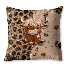 Load image into Gallery viewer, Personalized Highland Cow Pillow Custom Name Gift for Cow Lovers