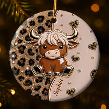 Load image into Gallery viewer, Personalized Highland Cow Ceramic Ornament Custom Name Gift