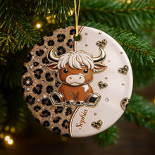 Load image into Gallery viewer, Personalized Highland Cow Ceramic Ornament Custom Name Gift