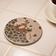 Load image into Gallery viewer, Personalized Cute Highland Cow Ceramic Coaster Gift for Her