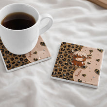 Load image into Gallery viewer, Personalized Square Ceramic Coaster Cute Highland Cow Gift