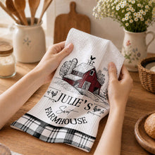 Load image into Gallery viewer, Personalized Farmhouse Kitchen Towel Custom Name Rooster Gift