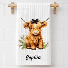 Load image into Gallery viewer, Personalized Kitchen Towel Custom Name Highland Cow Gift